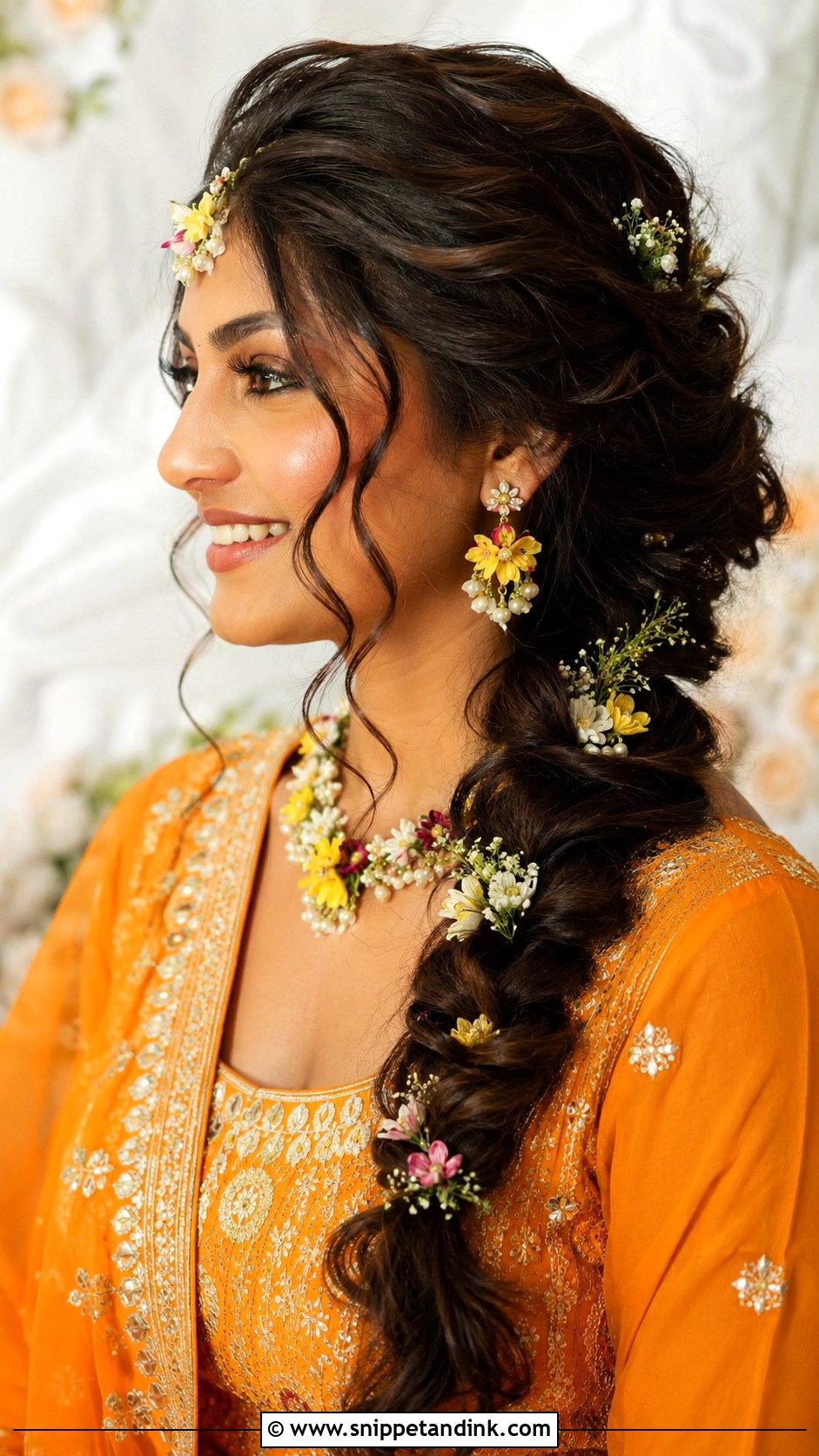Loose Braid With Curls - Snippet and Ink - 25 Indian Weddings Bridal Hairstyles