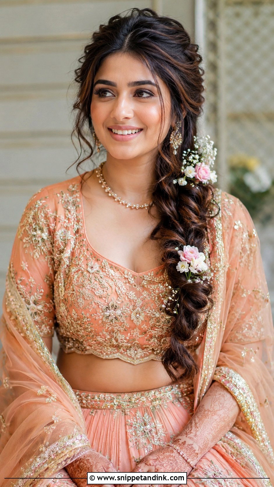 Loose Braid With Florals - Snippet and Ink - 35 Indian Wedding Bridal Hairstyle Ideas