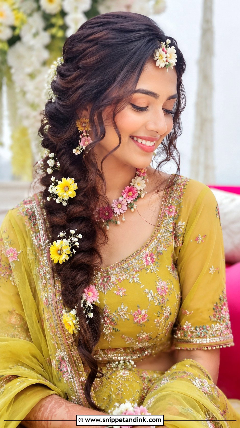 Loose Braid With Flowers - Snippet and Ink - 30 Indian Bridal Hairstyles
