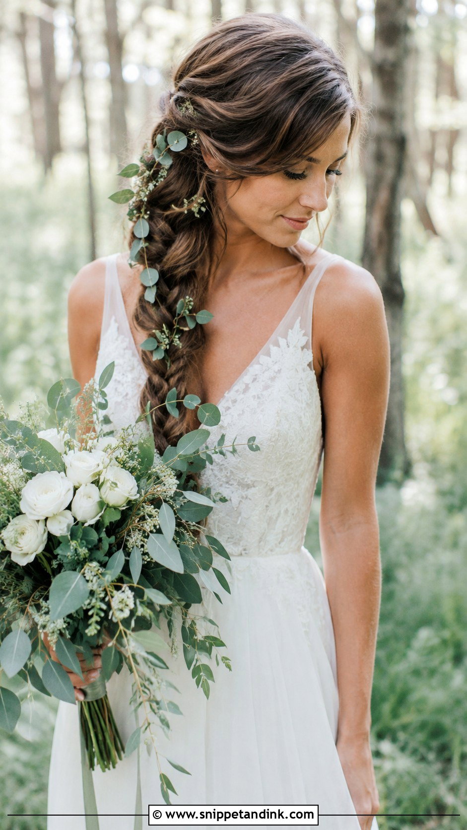 Loose Braid With Greenery - Snippet and Ink - 20 Braid Hairstyle for Weddings Ideas