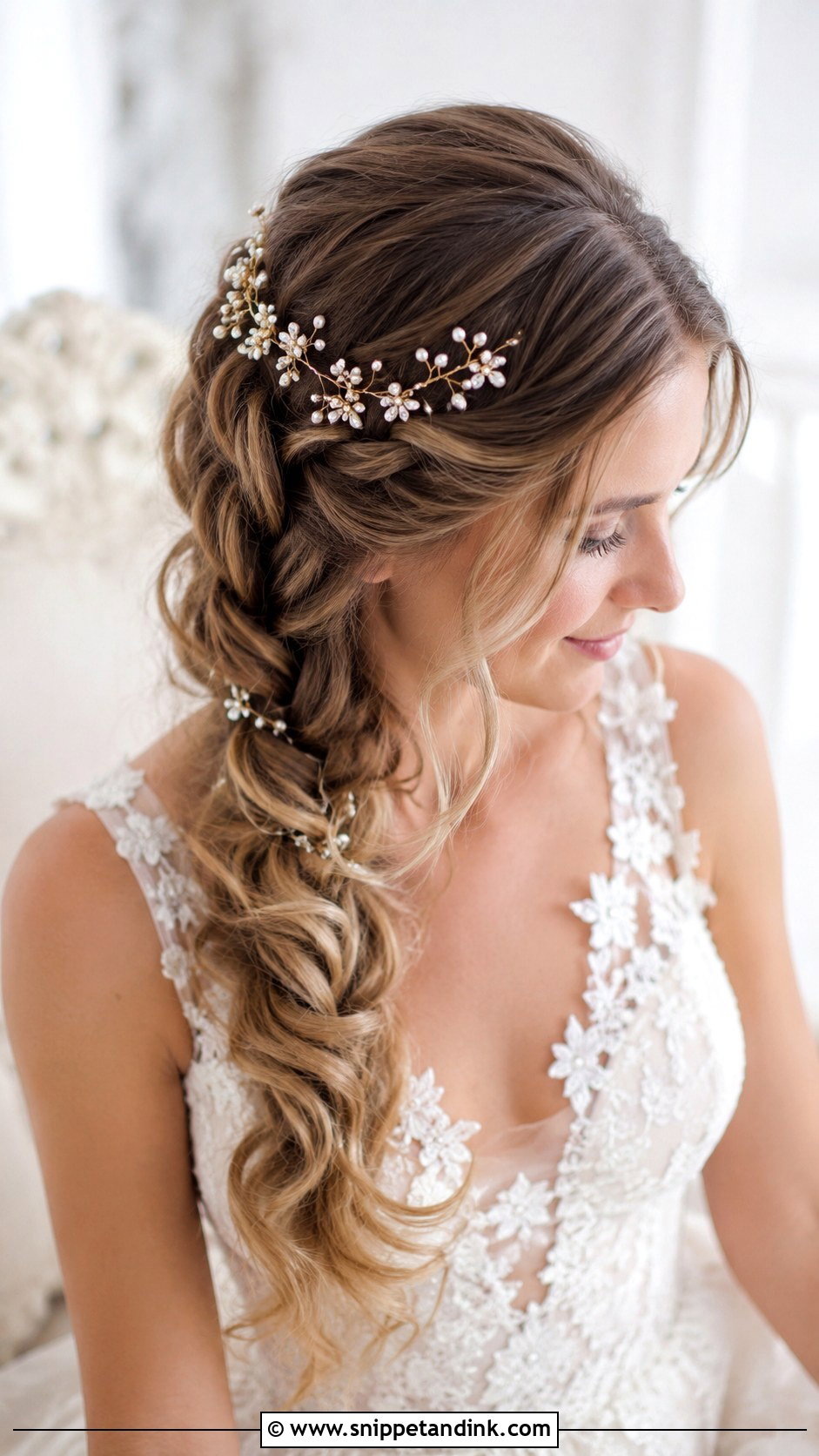 Loose Braid With Hair Vine Wedding Hair - Snippet and Ink - 20 Loose Braid Wedding Hair Ideas