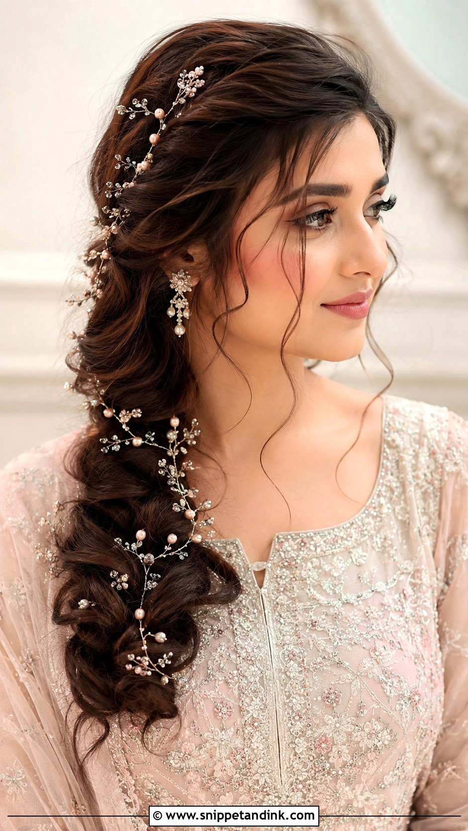 Loose Braid With Hair Vine - Snippet and Ink - 20 Pakistani Barat Bride Hairstyles