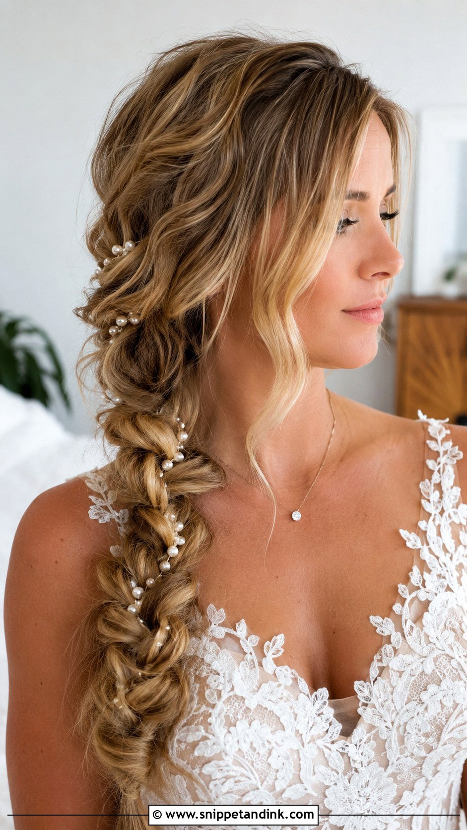 Loose Braid With Pearl Pins - Snippet and Ink - 20 Bridal Hair Down with Headpiece Ideas