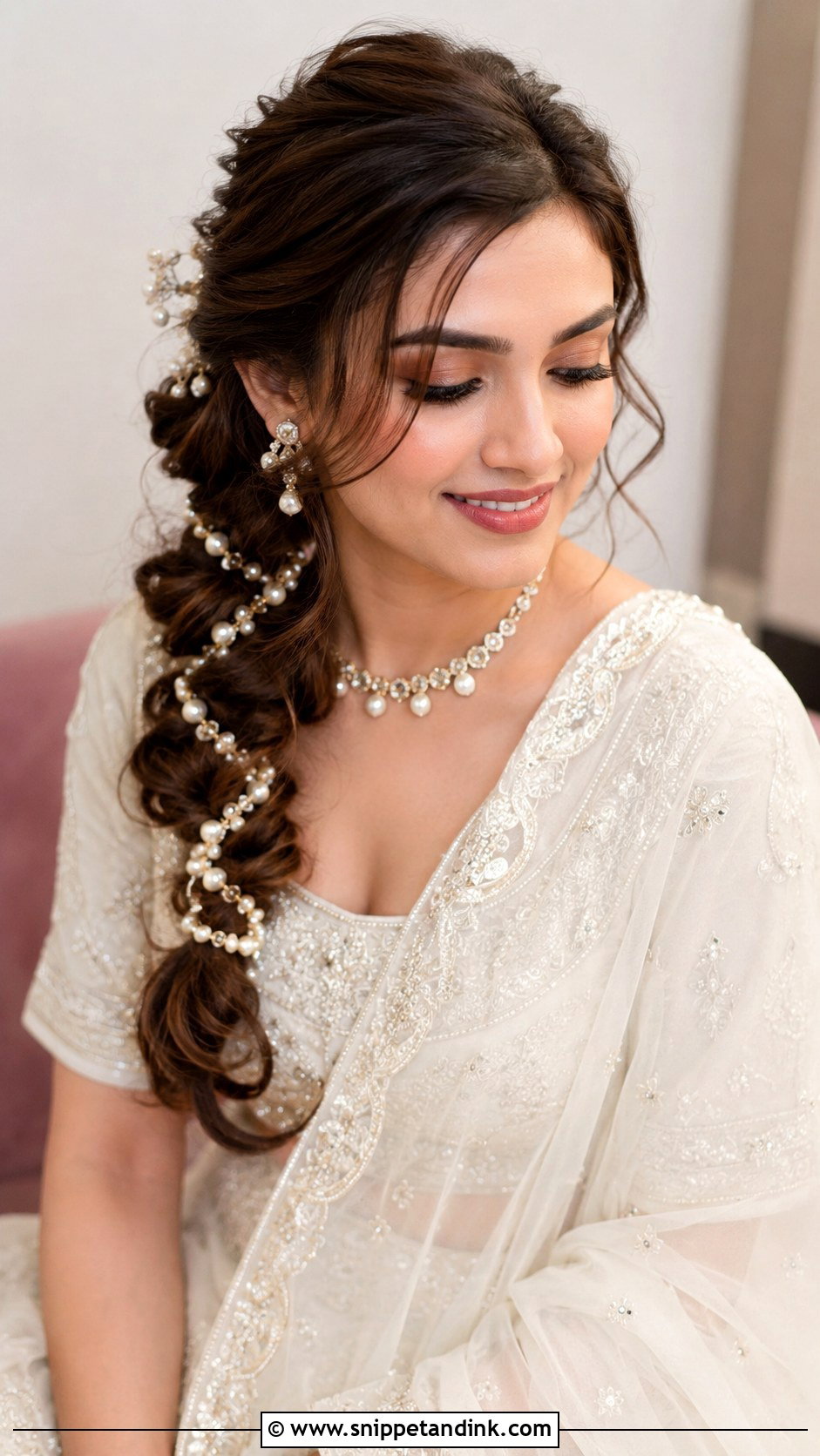 Loose Braid With Pearl Strands - Snippet and Ink - 25 Indian Wedding Hair Ideas