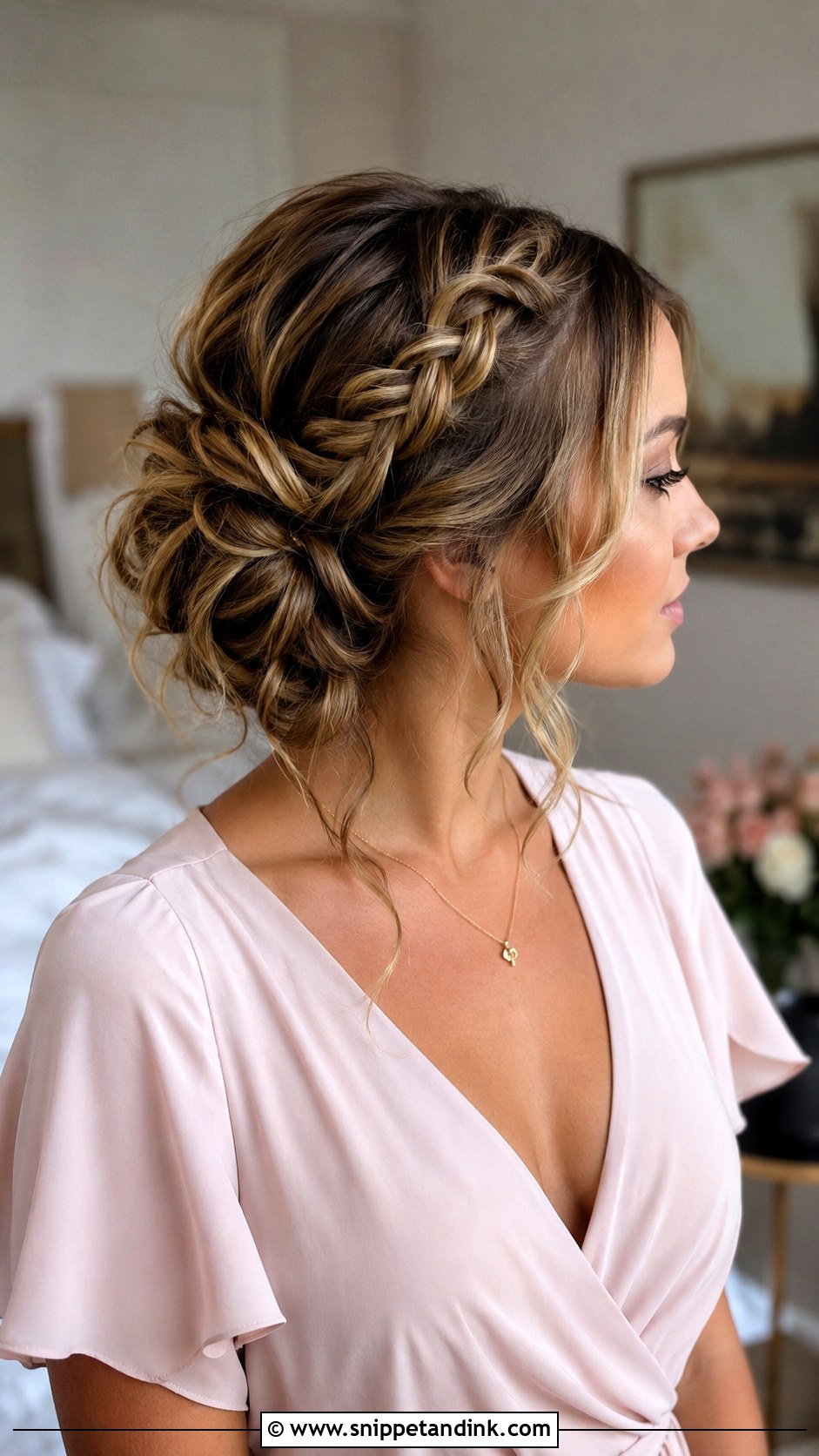 Loose Braided Bun Bridesmaid Updo - Snippet and Ink - 20 Loose Updo Wedding Bridesmaid Ideas