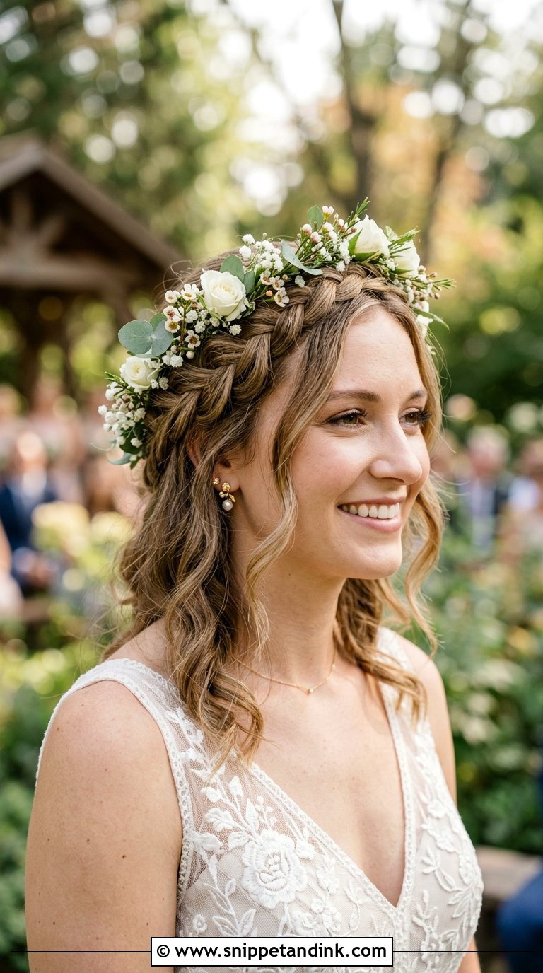 Loose Braided Crown With Floral Headband - Snippet and Ink - 20 Bridal Hair with Headband Ideas