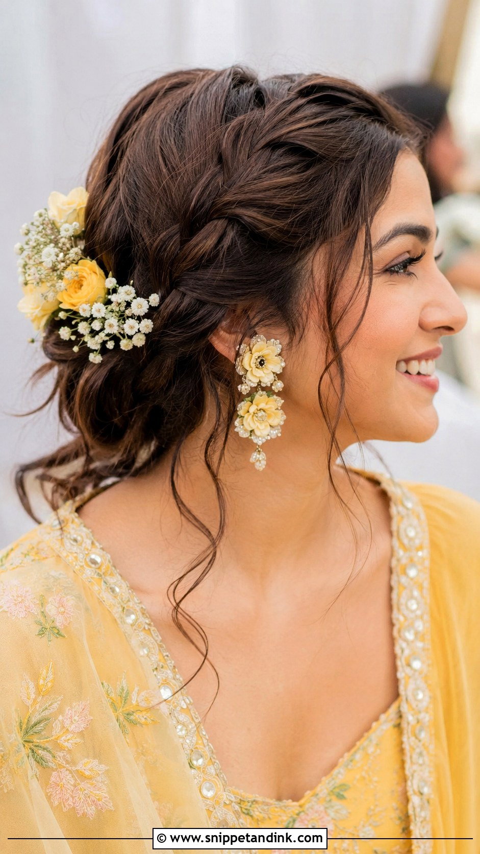 Loose Braided Updo With Flowers - Snippet and Ink - 25 Indian Weddings Bridal Hair Styles