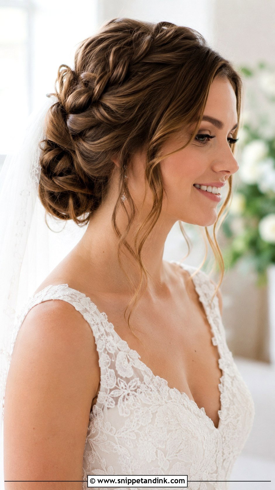 Loose Braided Updo With Veil Wedding Hair - Snippet and Ink - 20 Loose Braid Wedding Hair Ideas