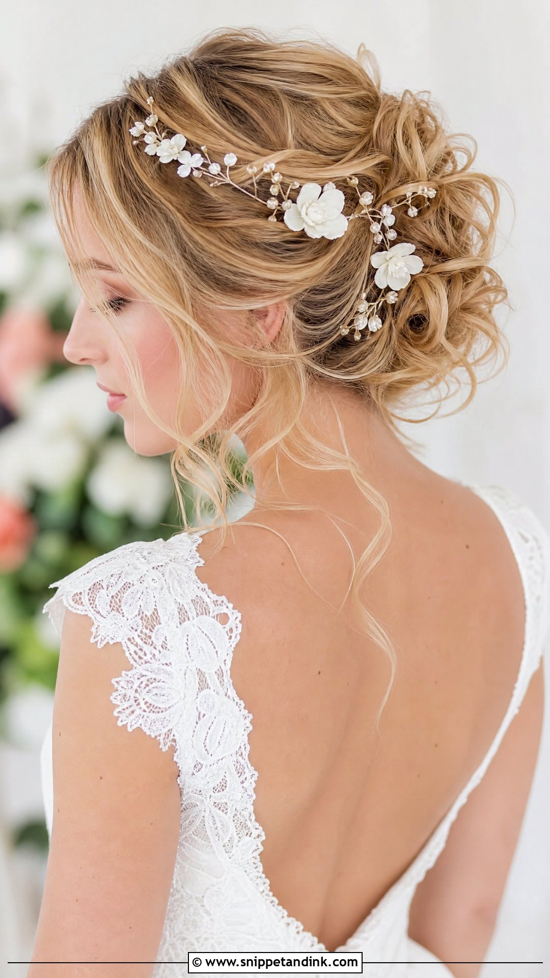 Loose Bridal Updo With Floral Headpiece - Snippet and Ink - 15 Bridal Hairstyles with Headpiece