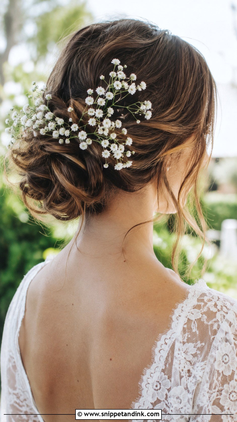 Loose Bun With Babys Breath - Snippet and Ink - 25 Loose Bun Wedding Hair Ideas