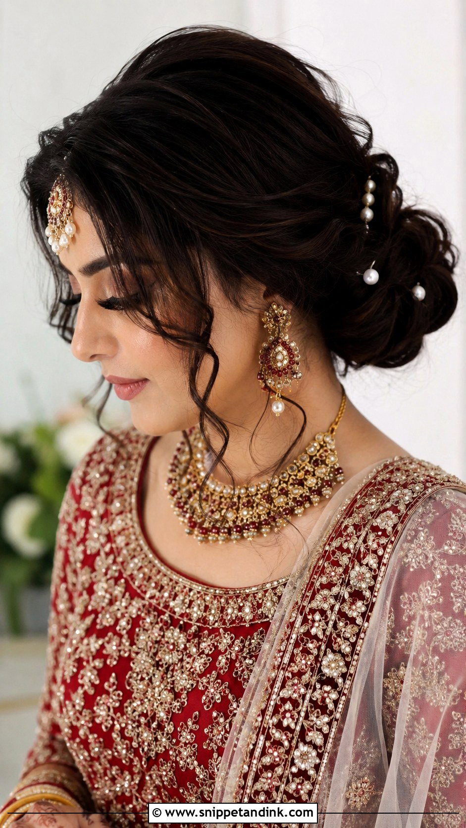 Loose Bun With Front Curls - Snippet and Ink - 20 Pakistani Barat Bridal Hair Styles