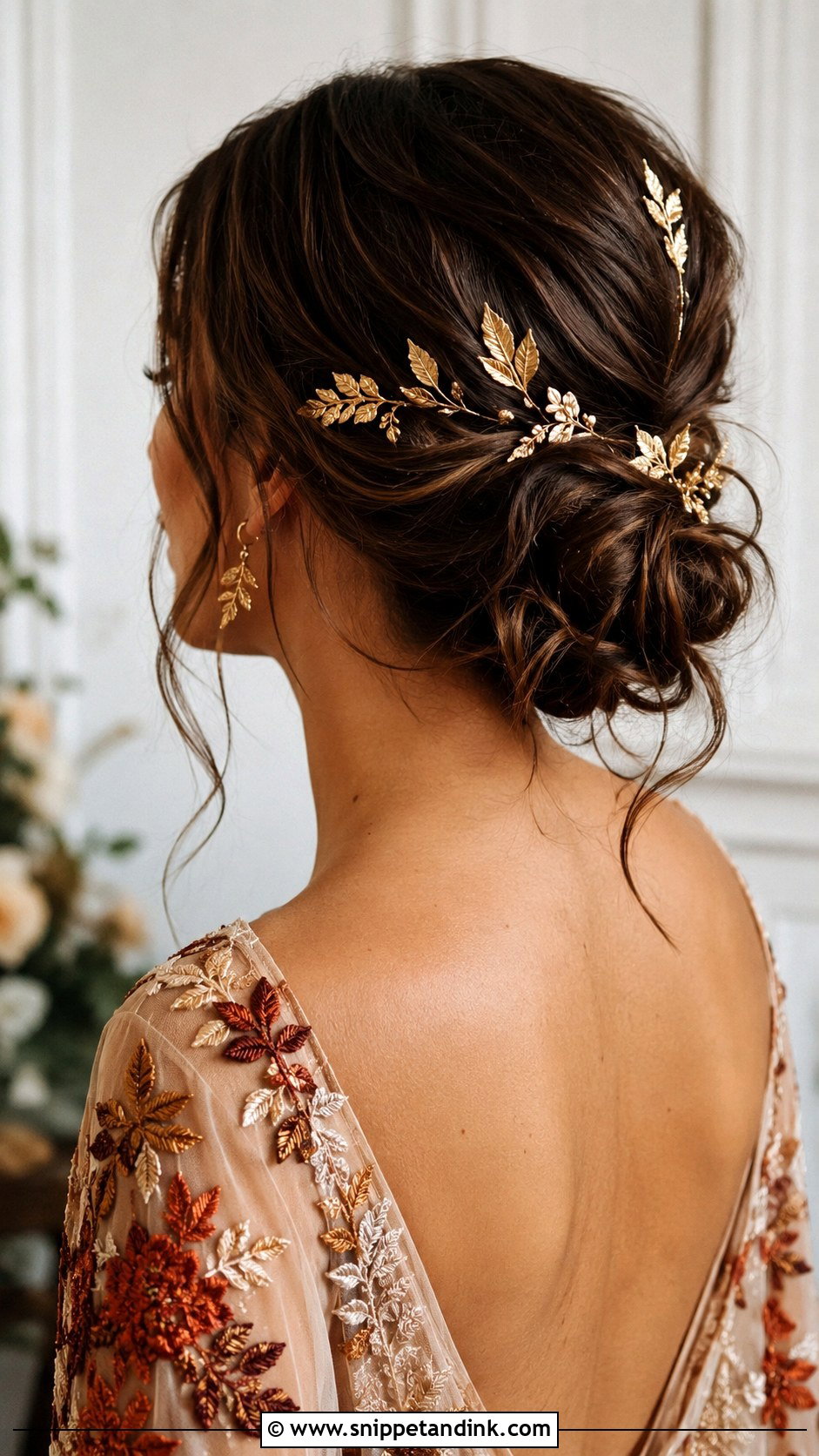 Loose Bun With Gold Accessories - Snippet and Ink - 25 Loose Bun Wedding Hair Ideas