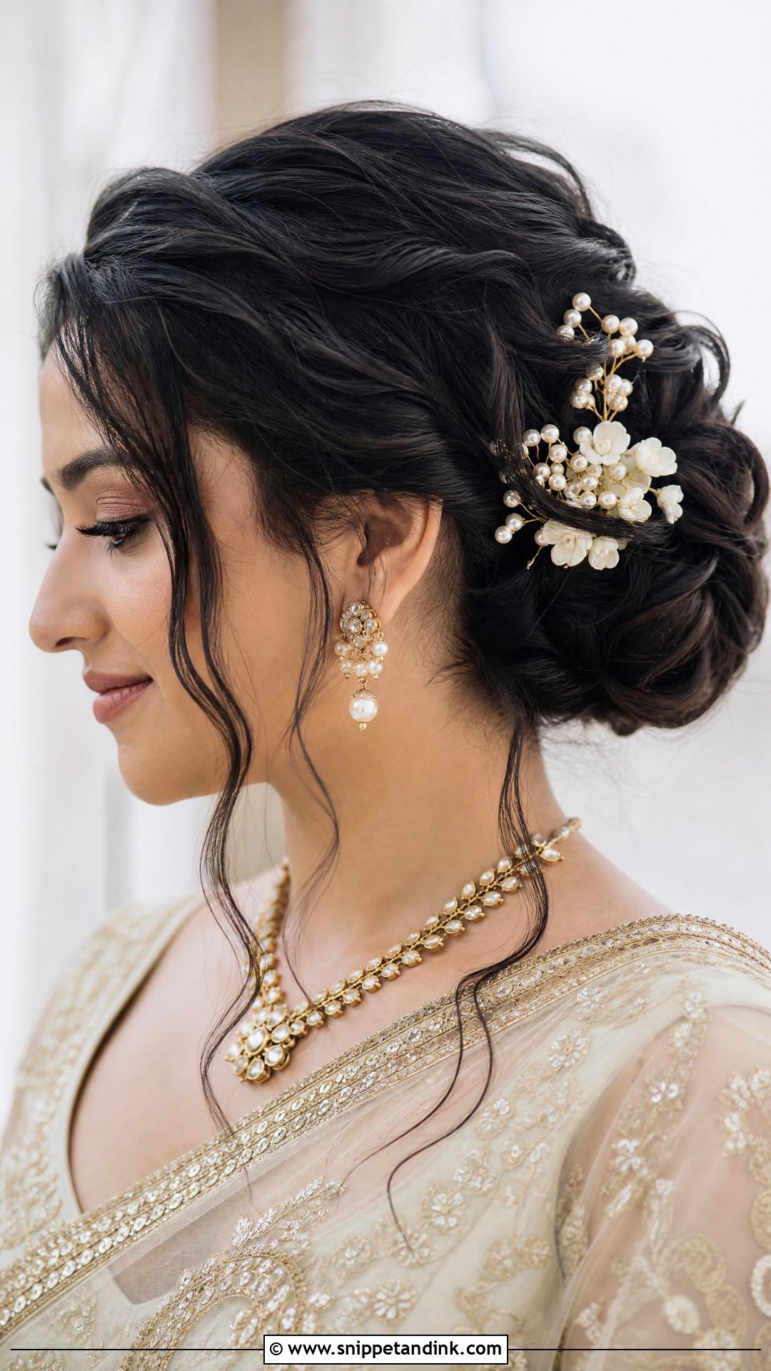 Loose Bun With Hair Accessories - Snippet and Ink - 20 Roka Hairstyle for Bride Ideas