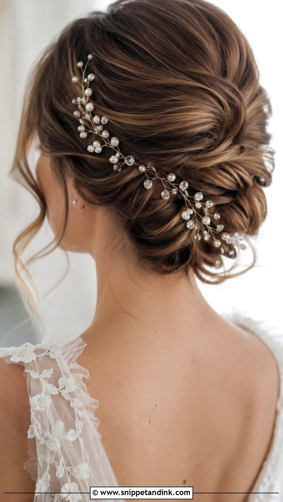 Loose Bun With Hair Vine - Snippet and Ink - 25 Loose Bun Wedding Hair Ideas