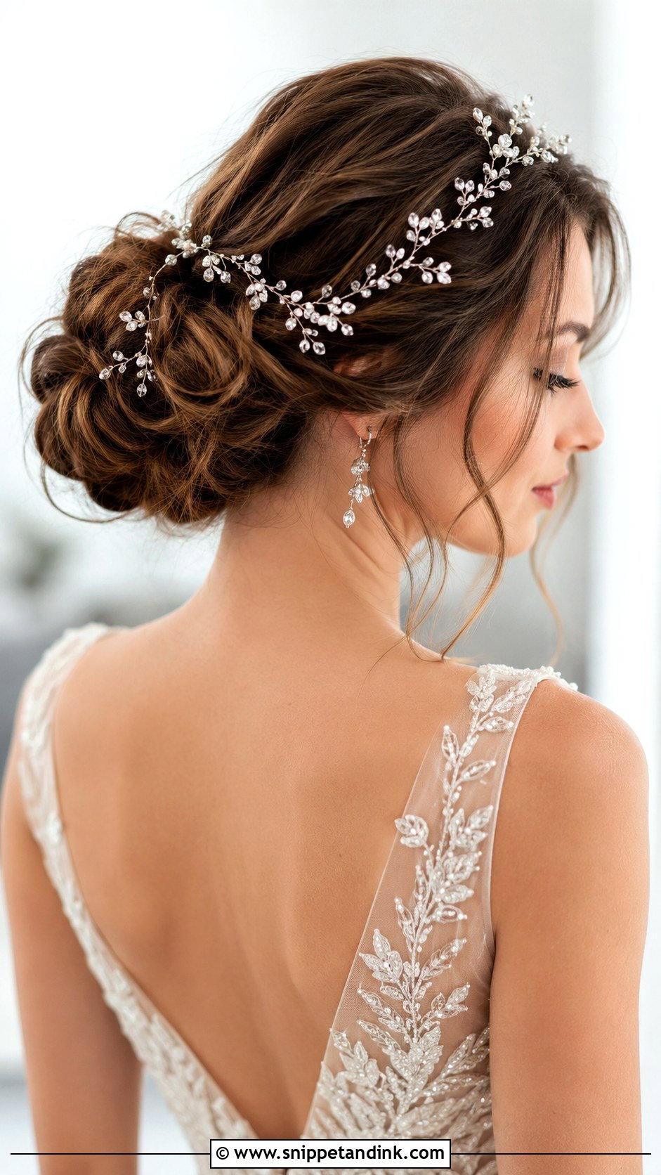 Loose Bun With Hair Vine - Snippet and Ink - 30 Loose Updo Wedding Ideas