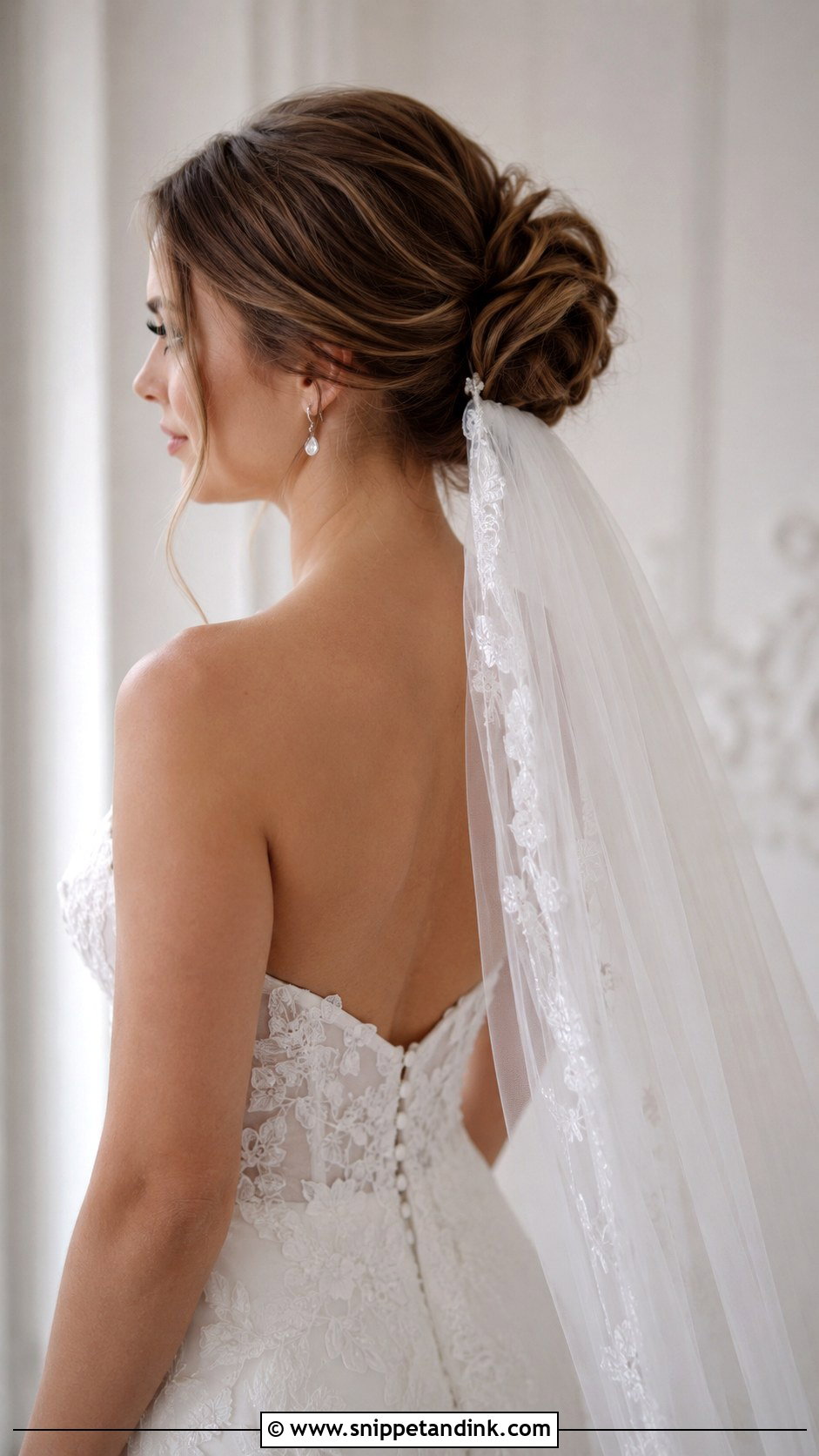 Loose Bun With Long Veil - Snippet and Ink - 25 Loose Bun Wedding Hair Ideas