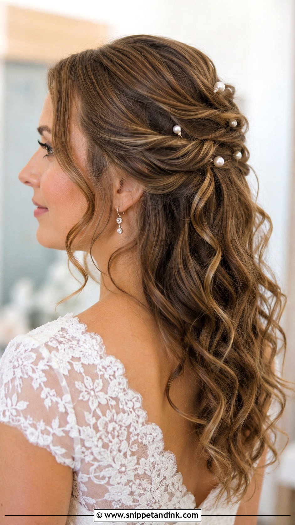 Loose Curls Bridal Hair With Pearl Pins - Snippet and Ink - 15 Loose Curls Bridal Hair