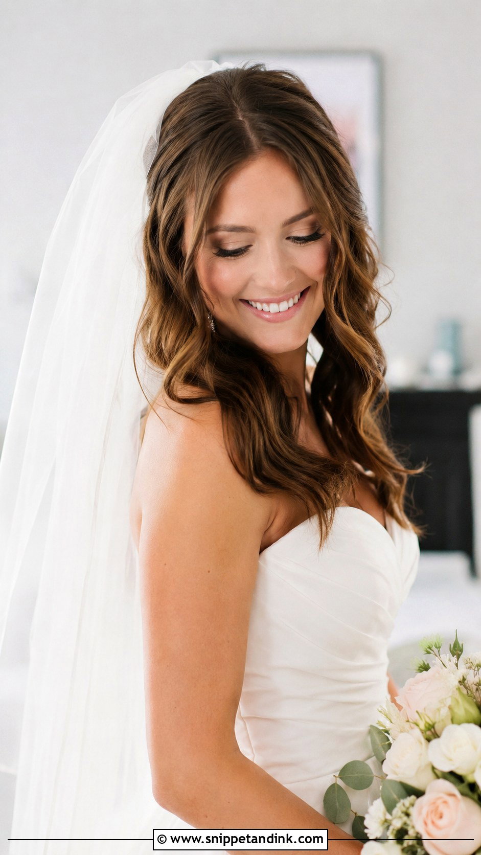 Loose Curls Bridal Hairstyle With Veil - Snippet and Ink - 20 Loose Curls Wedding Hairstyles