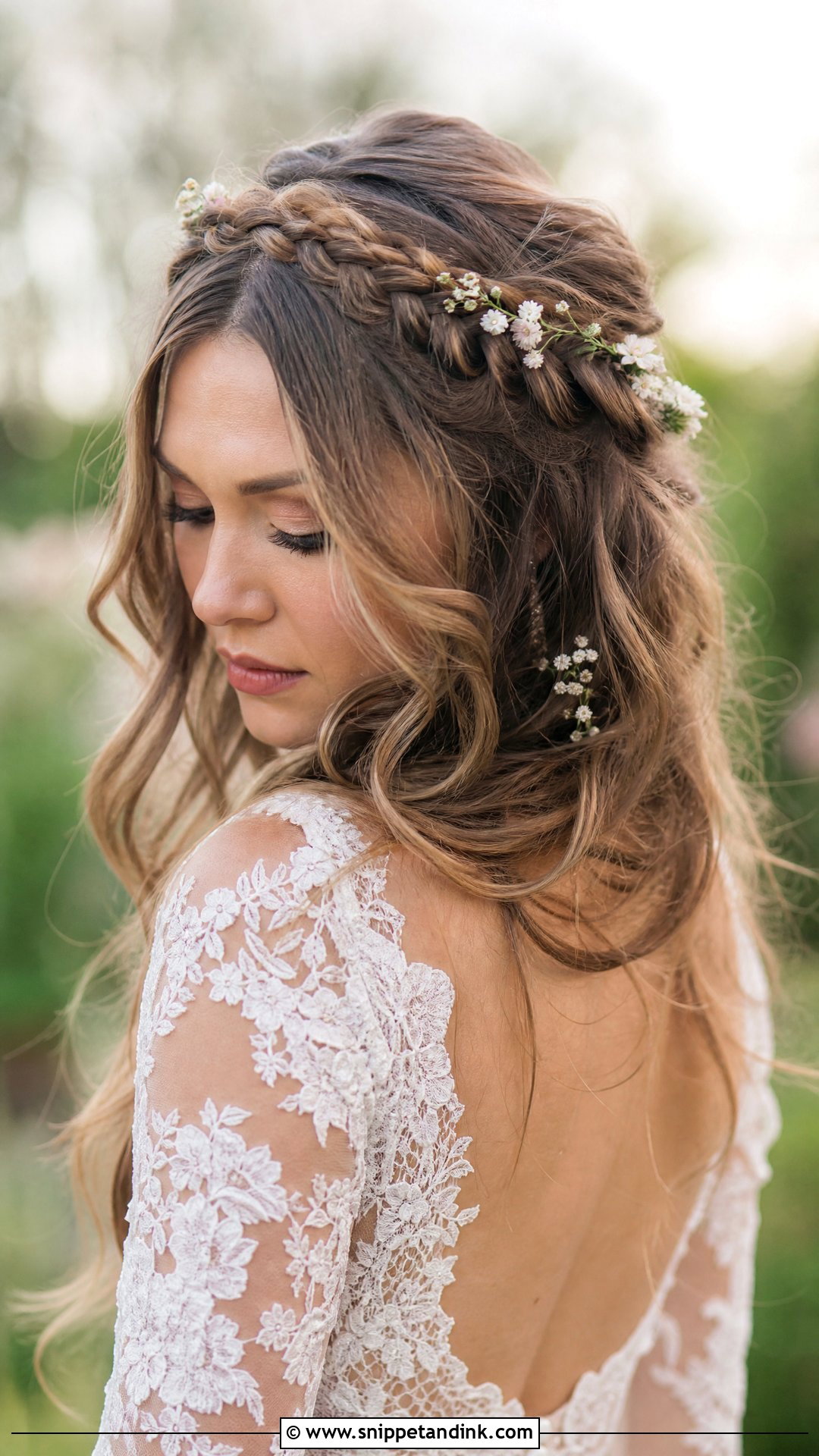 Loose Curls Crown Braid Wedding Hair - Snippet and Ink - 20 Loose Curls Wedding Hair