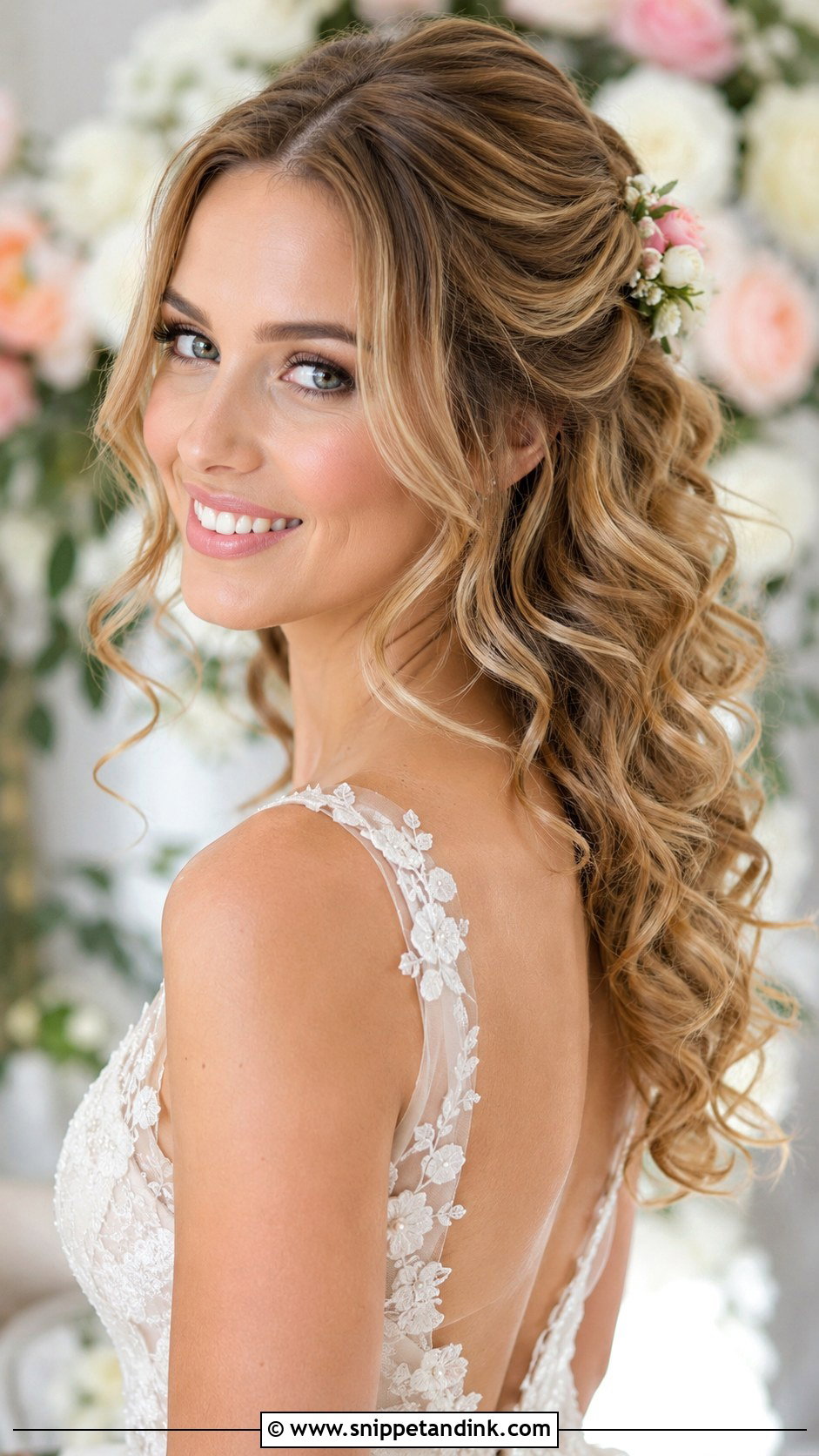 Loose Curls Half Up Wedding Hairstyle - Snippet and Ink - 30 Bride Wedding Hair Styles