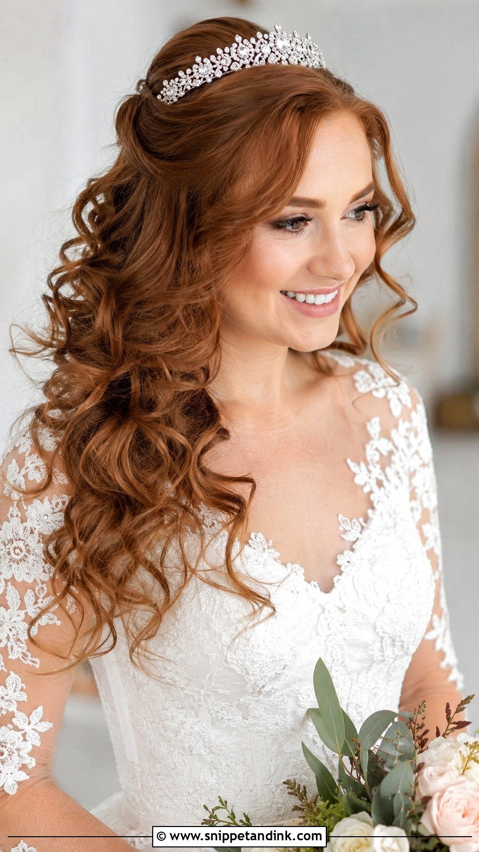 Loose Curls Half Up with Tiara - Snippet and Ink - 20 Bride Hairstyles with Tiara
