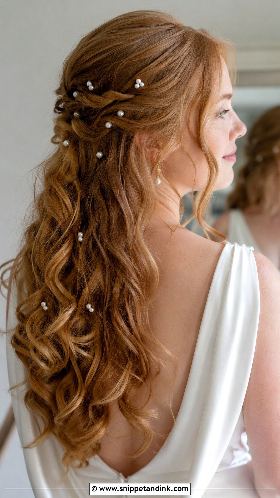 Loose Curls Long Hair Wedding With Pearl Pins - Snippet and Ink - 15 Loose Curls Long Hair Wedding
