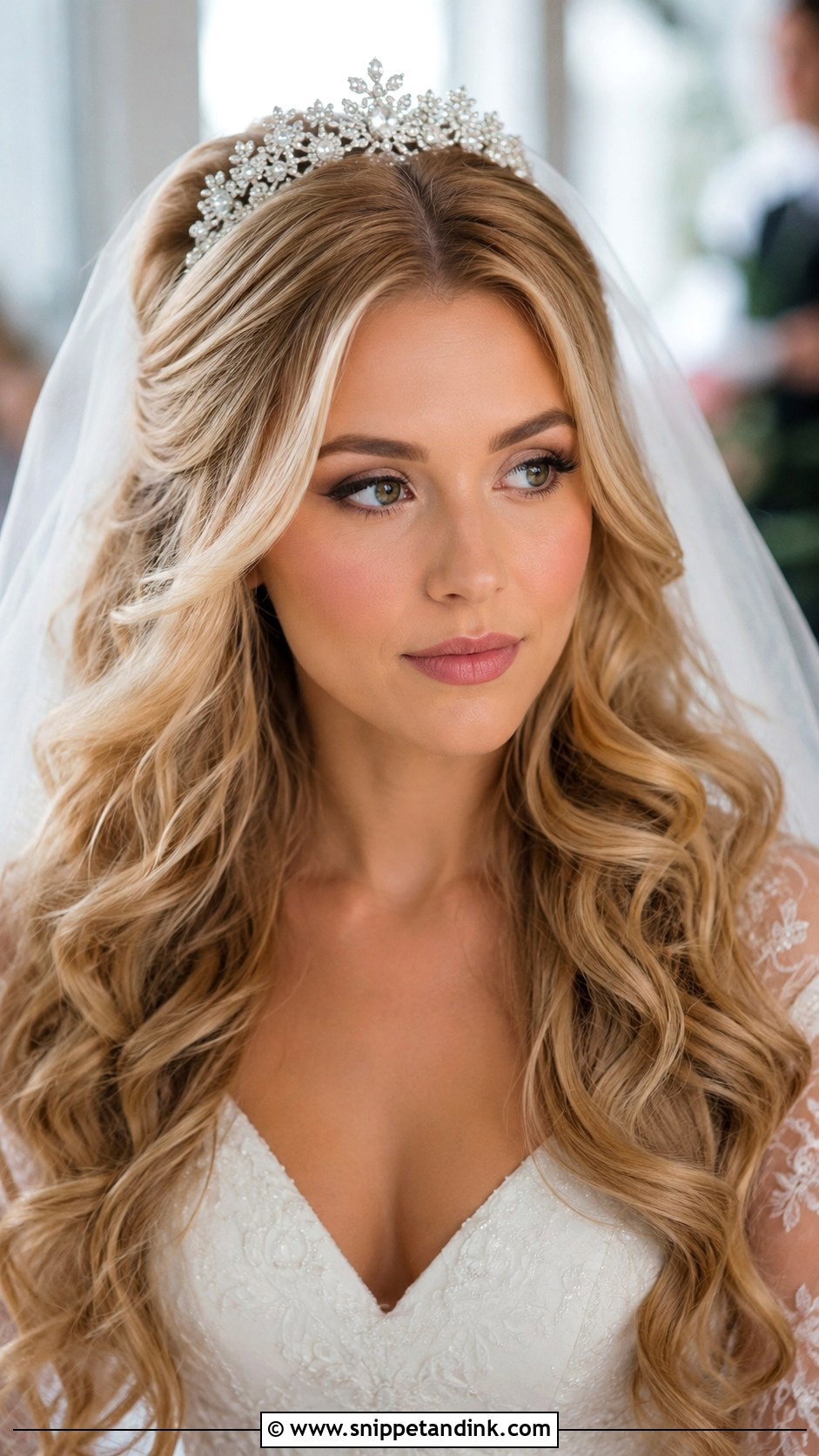 Loose Curls Long Hair Wedding With Tiara - Snippet and Ink - 15 Loose Curls Long Hair Wedding