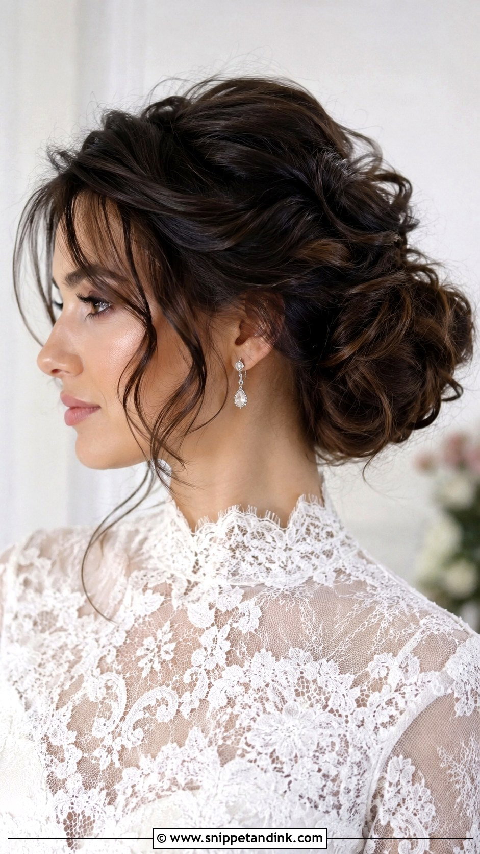 Loose Curls Low Bun Medium Length Wedding Hair - Snippet and Ink - 15 Loose Curls Medium Length Wedding Hair
