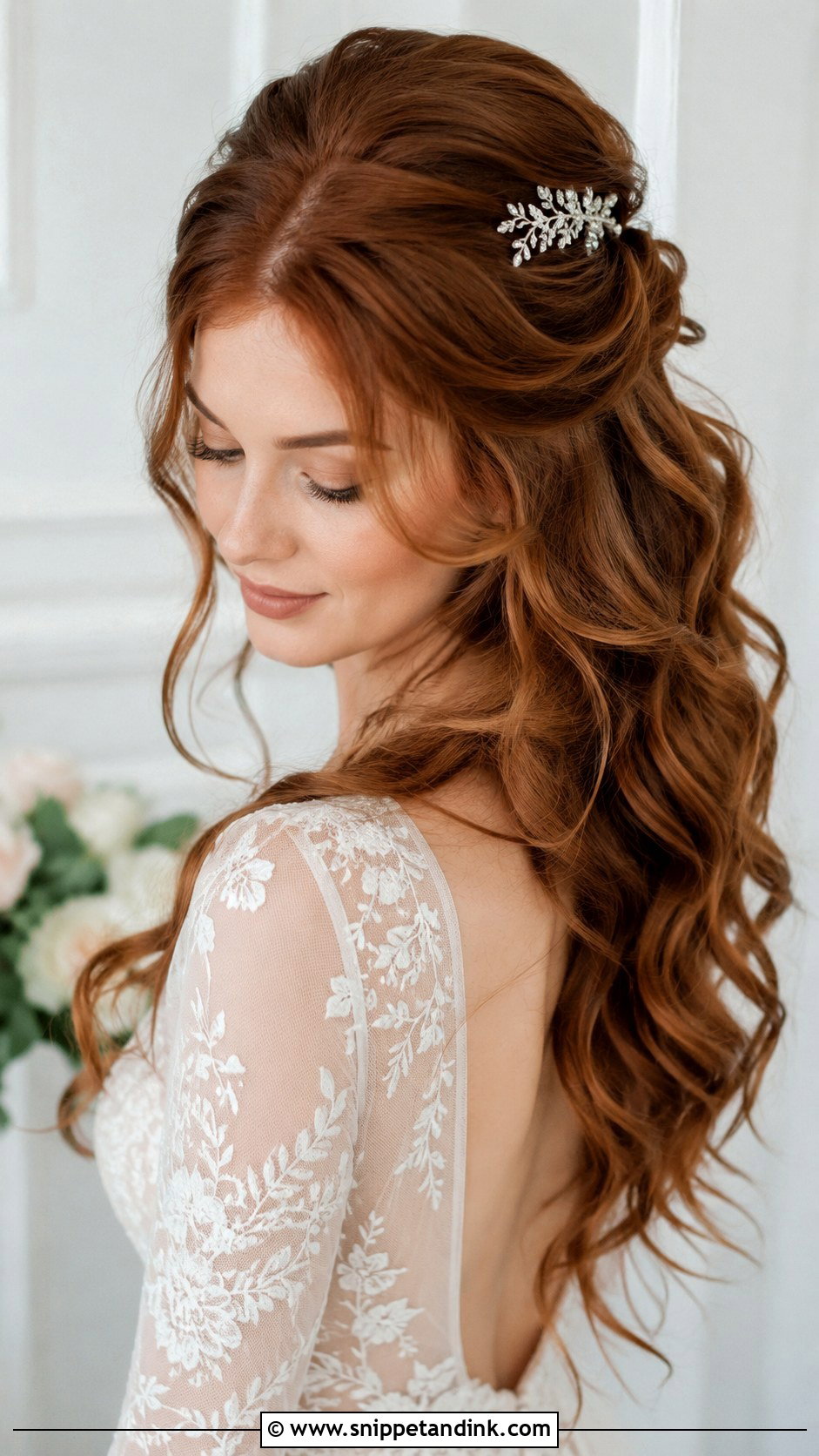 Loose Curls Pinned Back - Snippet and Ink - 20 Red Hair Wedding Ideas