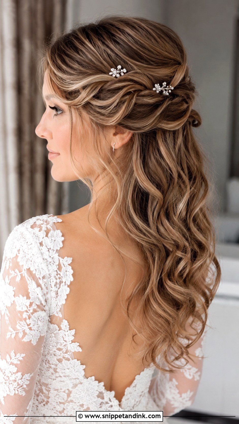 Loose Curls Twisted Half Updo Wedding Hairstyle - Snippet and Ink - 20 Loose Curls Wedding Hairstyles