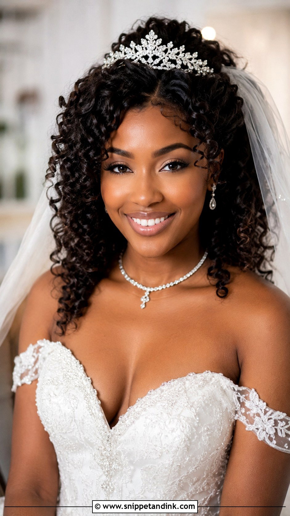 Loose Curls With A Tiara - Snippet and Ink - 20 Natural Hair Wedding Hairstyles