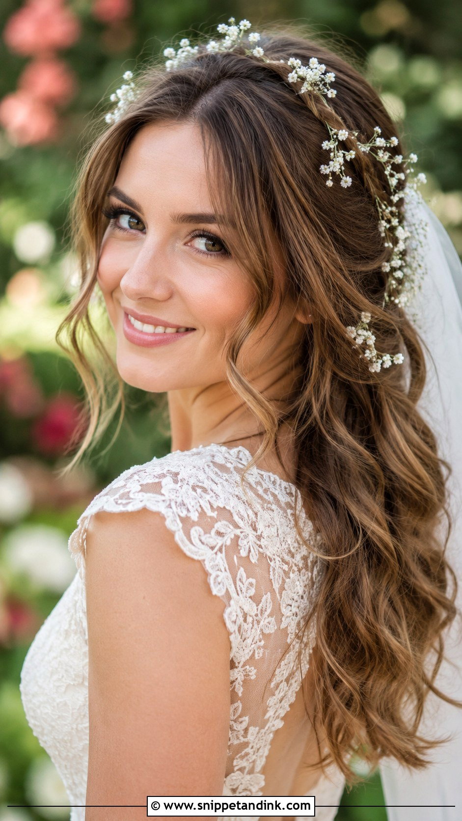 Loose Curls With Babys Breath - Snippet and Ink - 25 Whimsical Bridal Hair Ideas