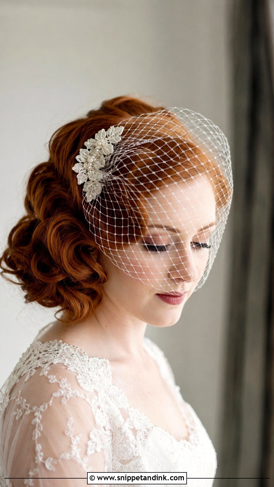 Loose Curls With Birdcage Veil - Snippet and Ink - 25 Hair Down with Veil Ideas