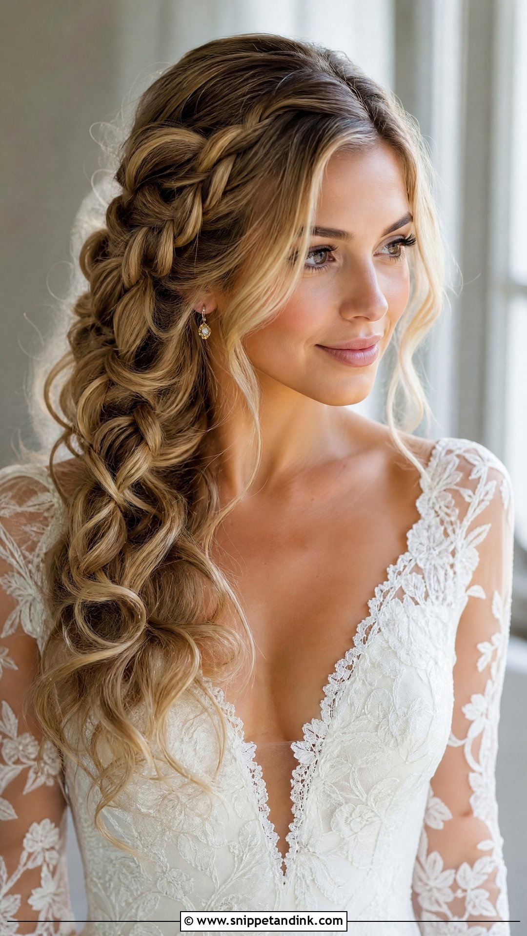 Loose Curls With Braid Wedding Hair - Snippet and Ink - 20 Loose Curls Wedding Hair