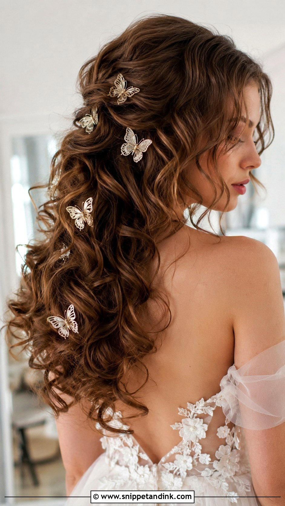 Loose Curls With Butterfly Pins - Snippet and Ink - 25 Fairytale Wedding Hair Ideas