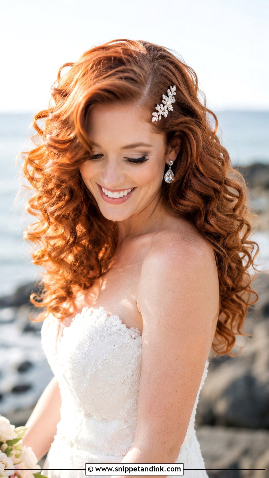 Loose Curls With Deep Side Part - Snippet and Ink - 25 Beach Wedding Hairstyles