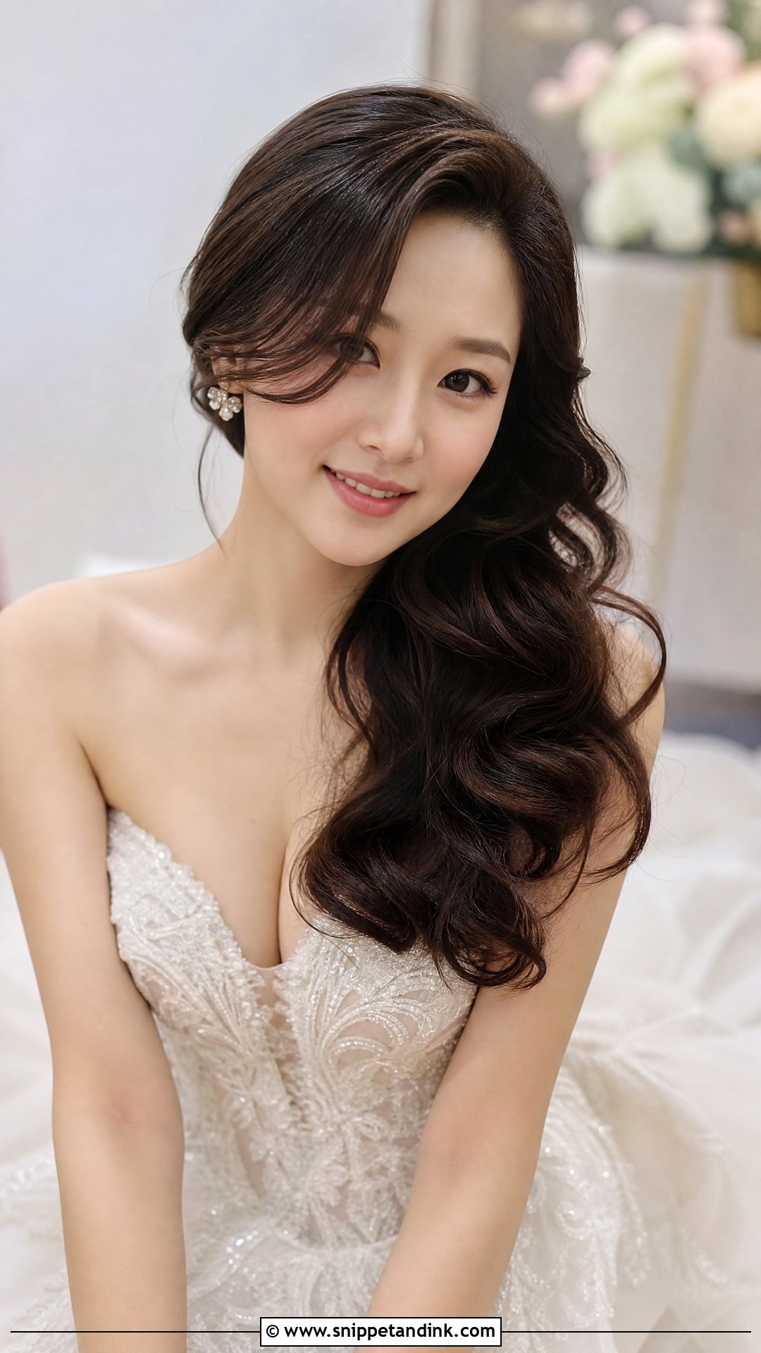 Loose Curls With Deep Side Part - Snippet and Ink - 30 Korean Wedding Hair Ideas