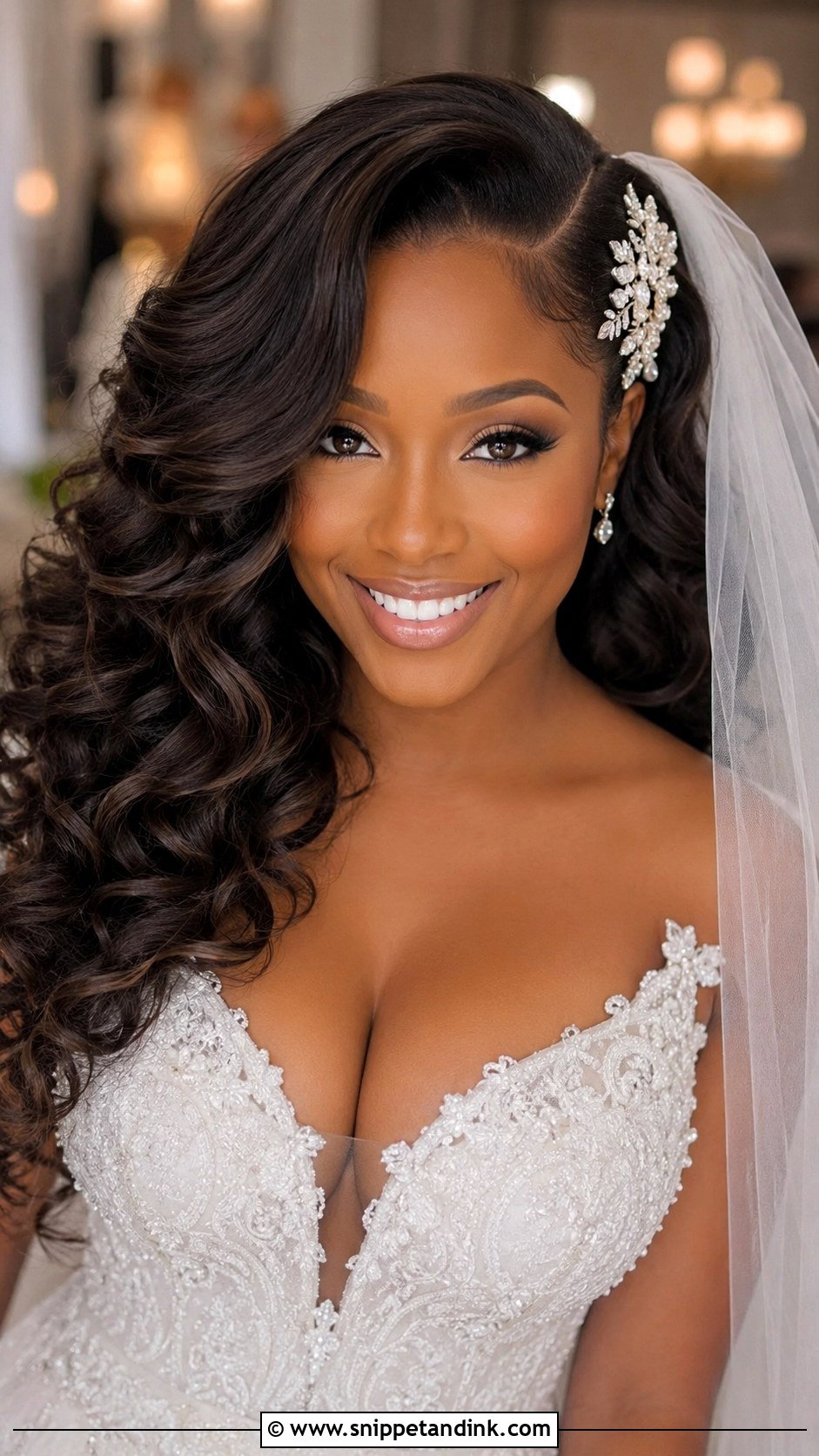 Loose Curls With Deep Side Part - Snippet and Ink - 30 Wedding Hairstyles Black Women