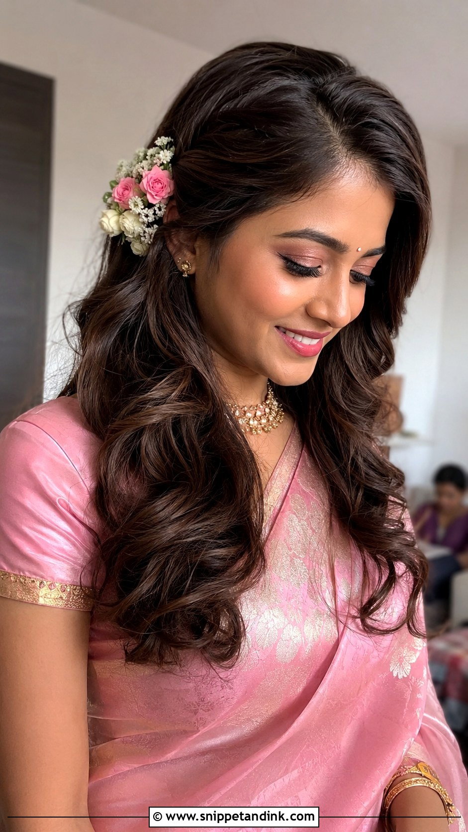 Loose Curls With Floral Accents - Snippet and Ink - 25 Tamil Bride Hairstyle Ideas