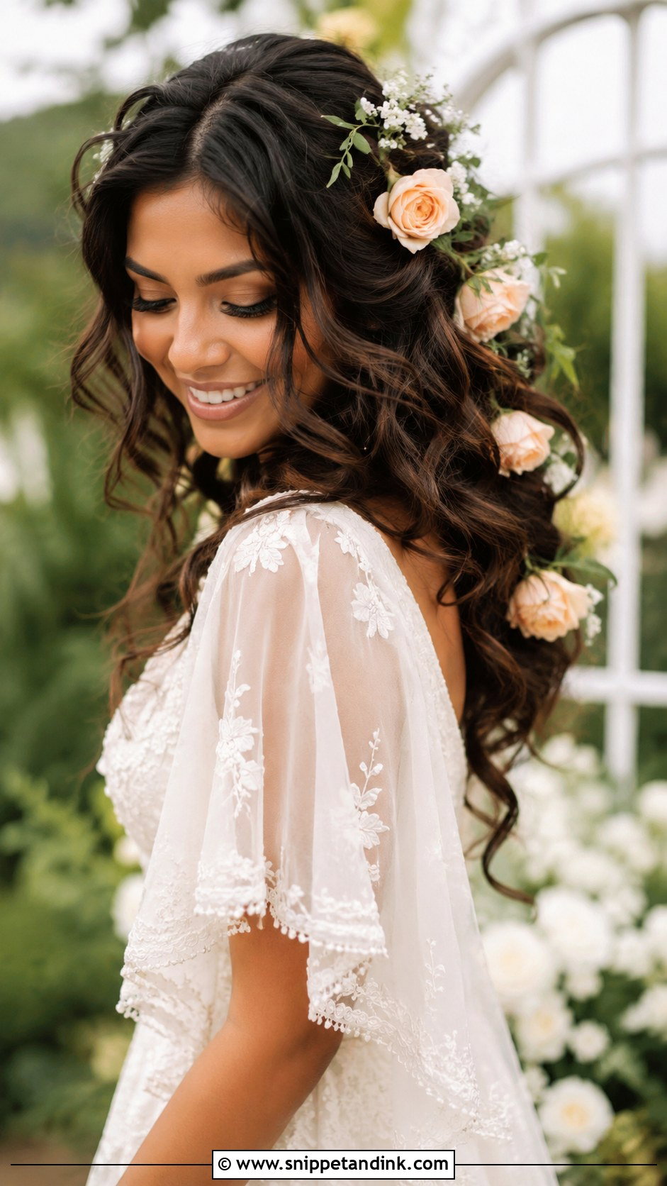Loose Curls With Floral Accents - Snippet and Ink - 20 Long Hair for Wedding Ideas