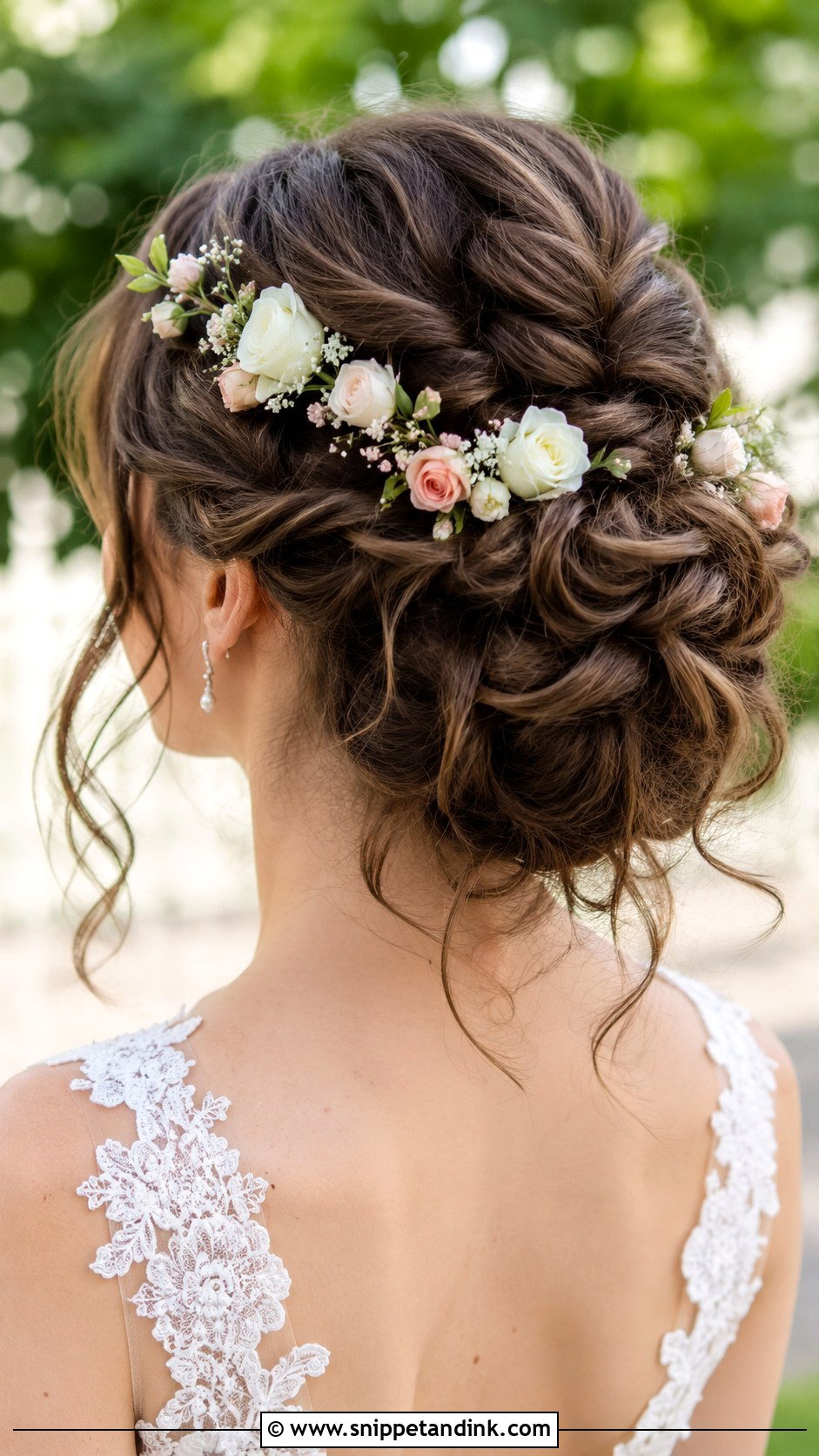 Loose Curls With Floral Updo Wedding Hairstyle - Snippet and Ink - 20 Loose Curls Wedding Hairstyles