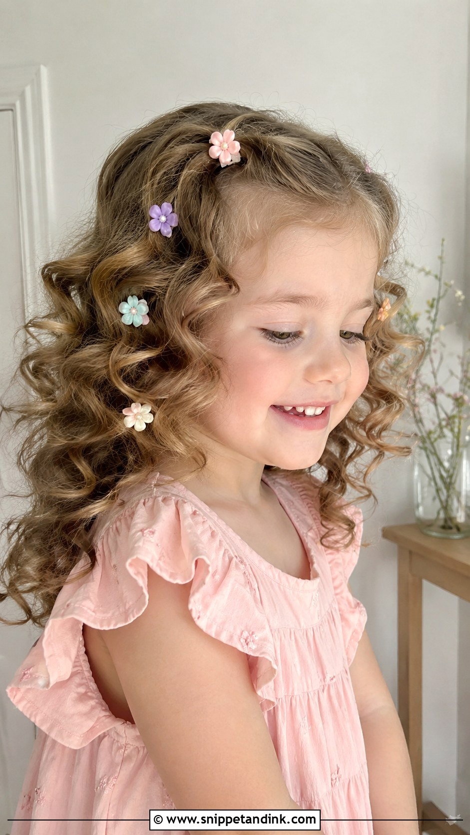 Loose Curls With Flower Clips - Snippet and Ink - 20 Flowergirl Hairstyle for Toddler Ideas