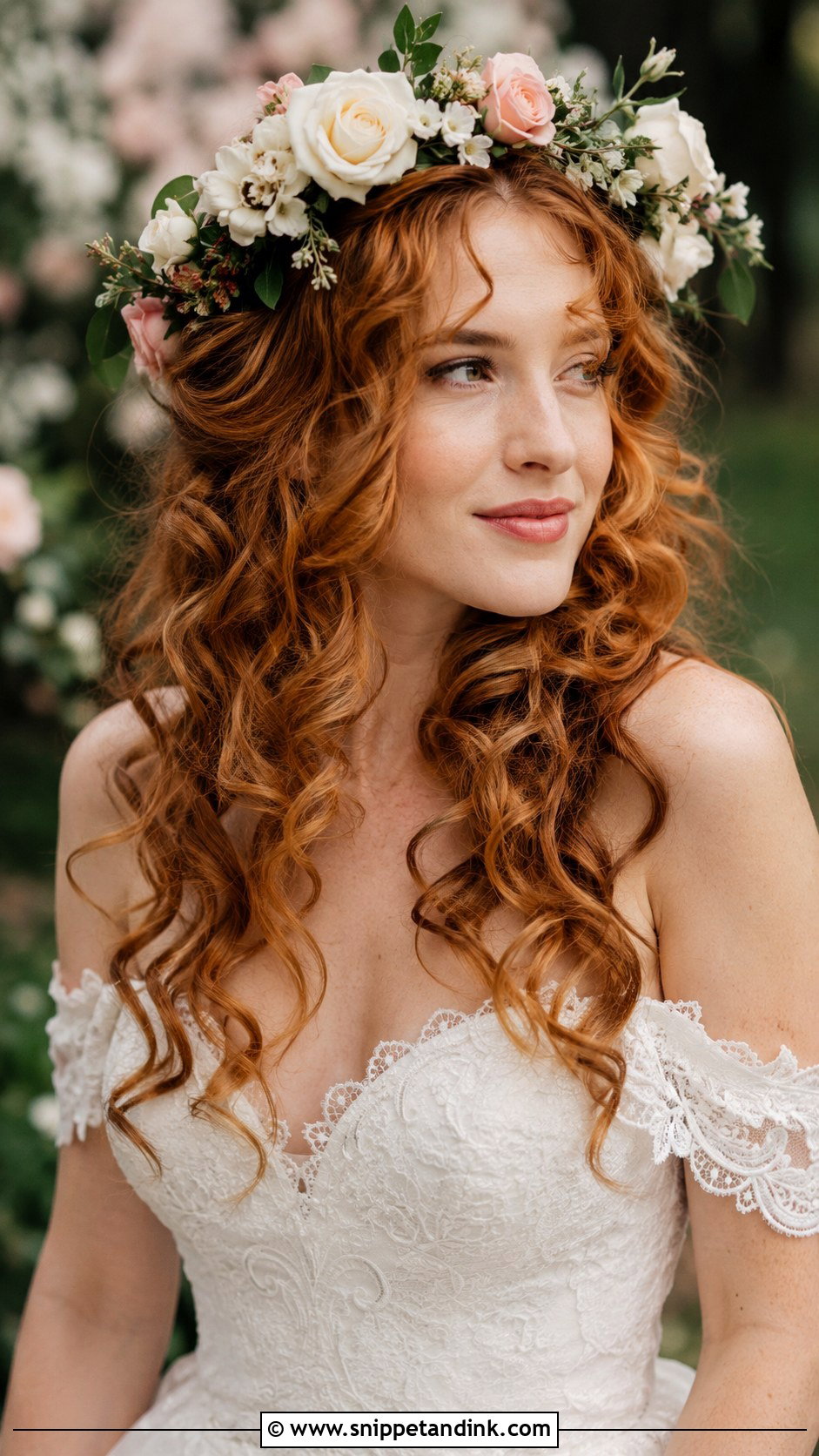 Loose Curls With Flower Crown - Snippet and Ink - 20 Hair Model for Wedding Ideas
