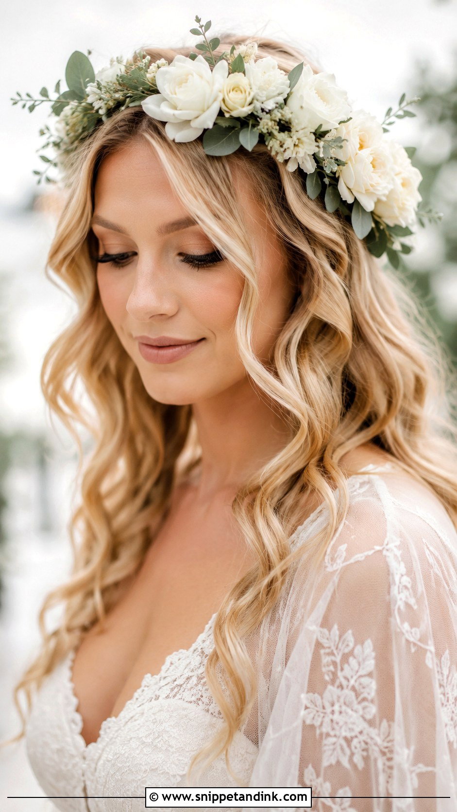 Loose Curls With Flower Crown - Snippet and Ink - 25 Loose Wedding Hairstyles