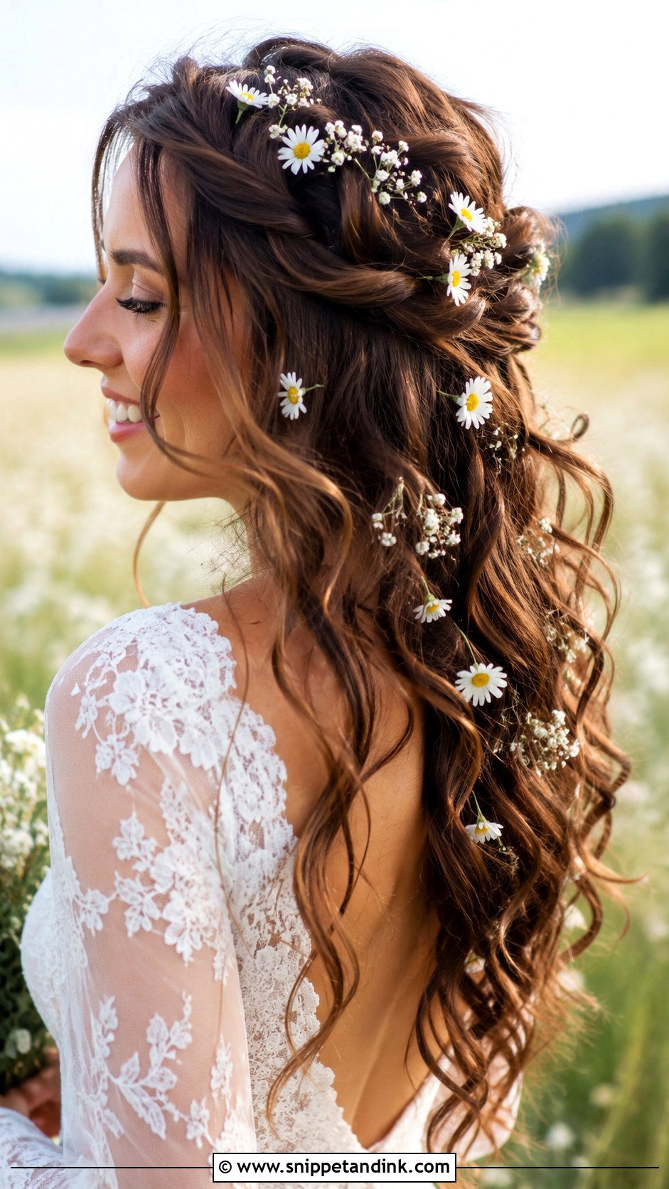 Loose Curls With Flowers Wedding Hair - Snippet and Ink - 25 Bohemian Wedding Hair Ideas