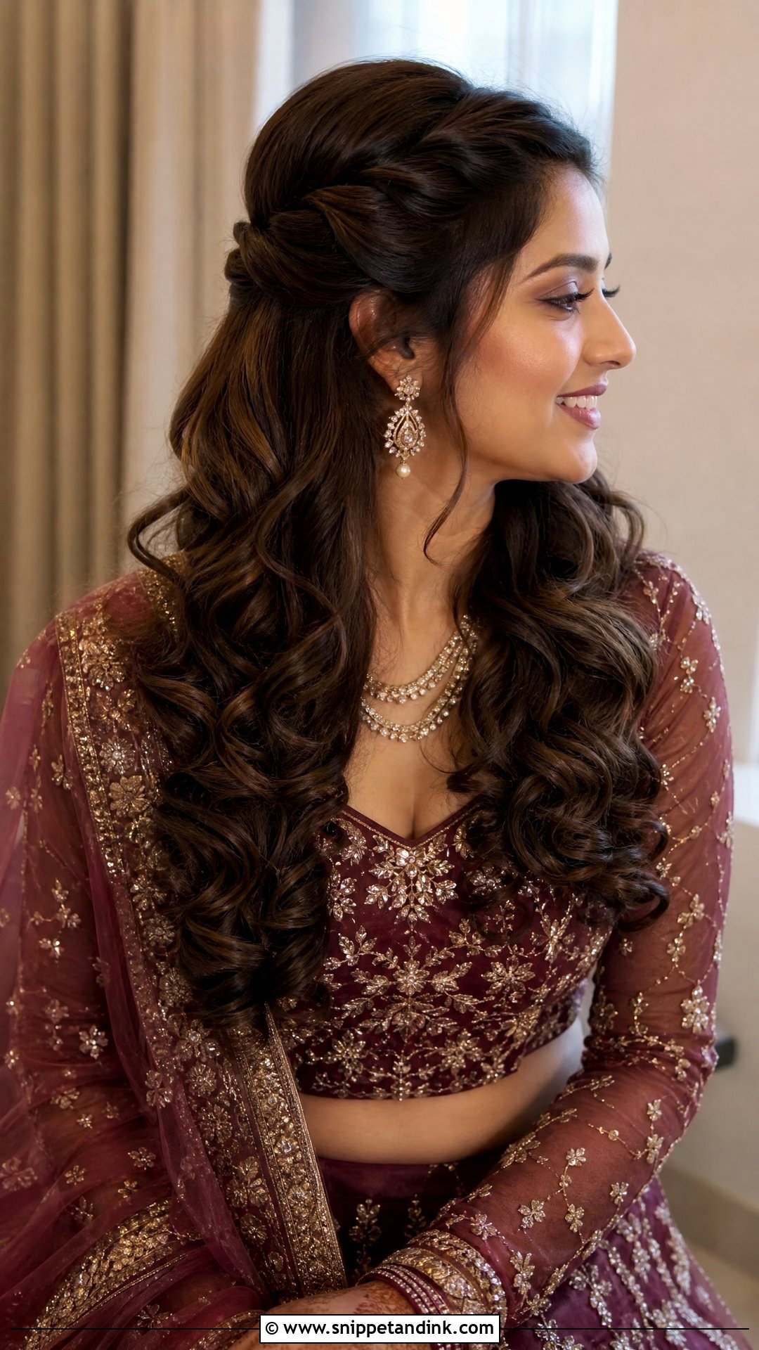 Loose Curls With Front Section Pinned - Snippet and Ink - 20 Easy Self Indian Hairstyles for Wedding