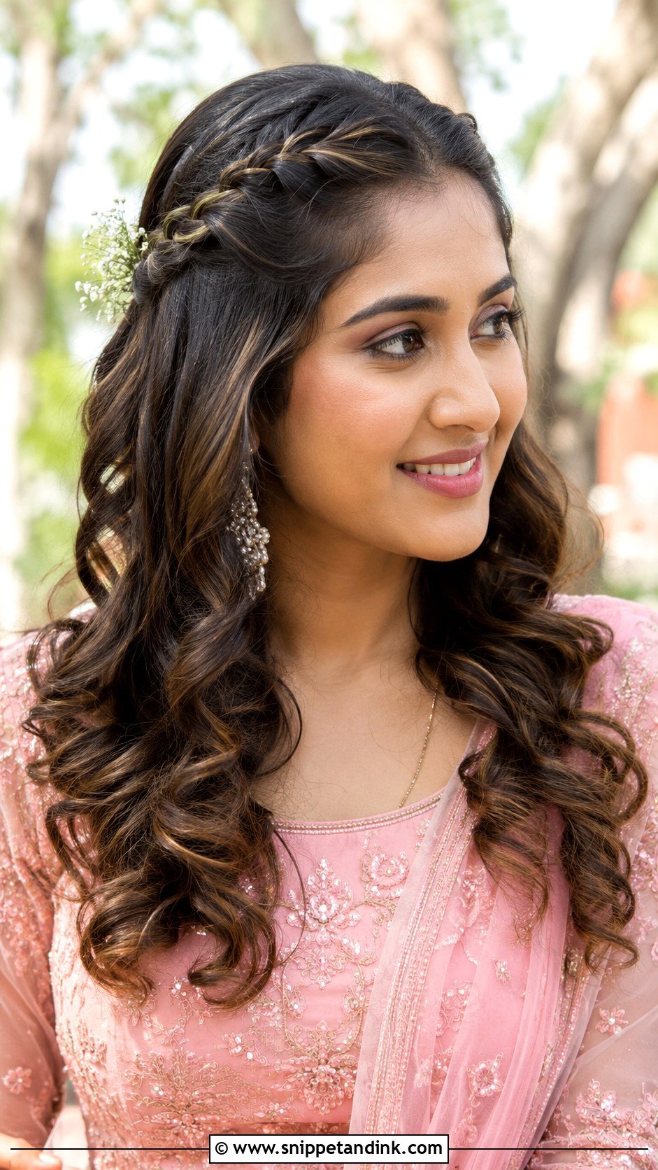 Loose Curls With Front Twist - Snippet and Ink - 35 Mehndi Hairstyles