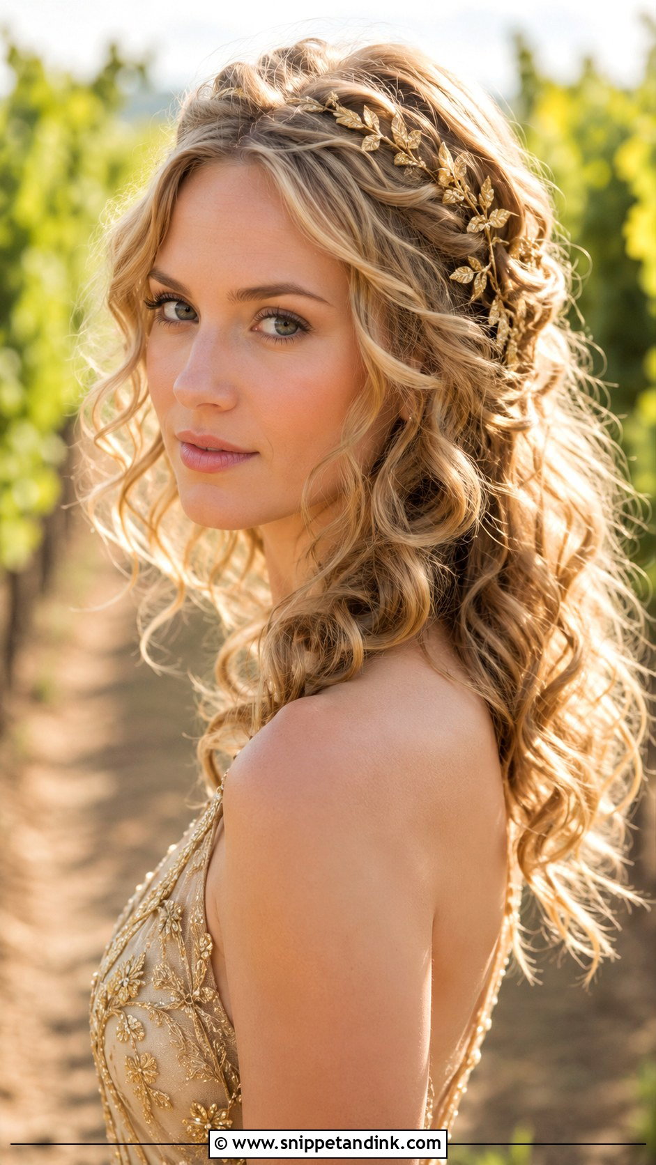 Loose Curls With Gold Vine - Snippet and Ink - 20 Fantasy Wedding Hair Ideas