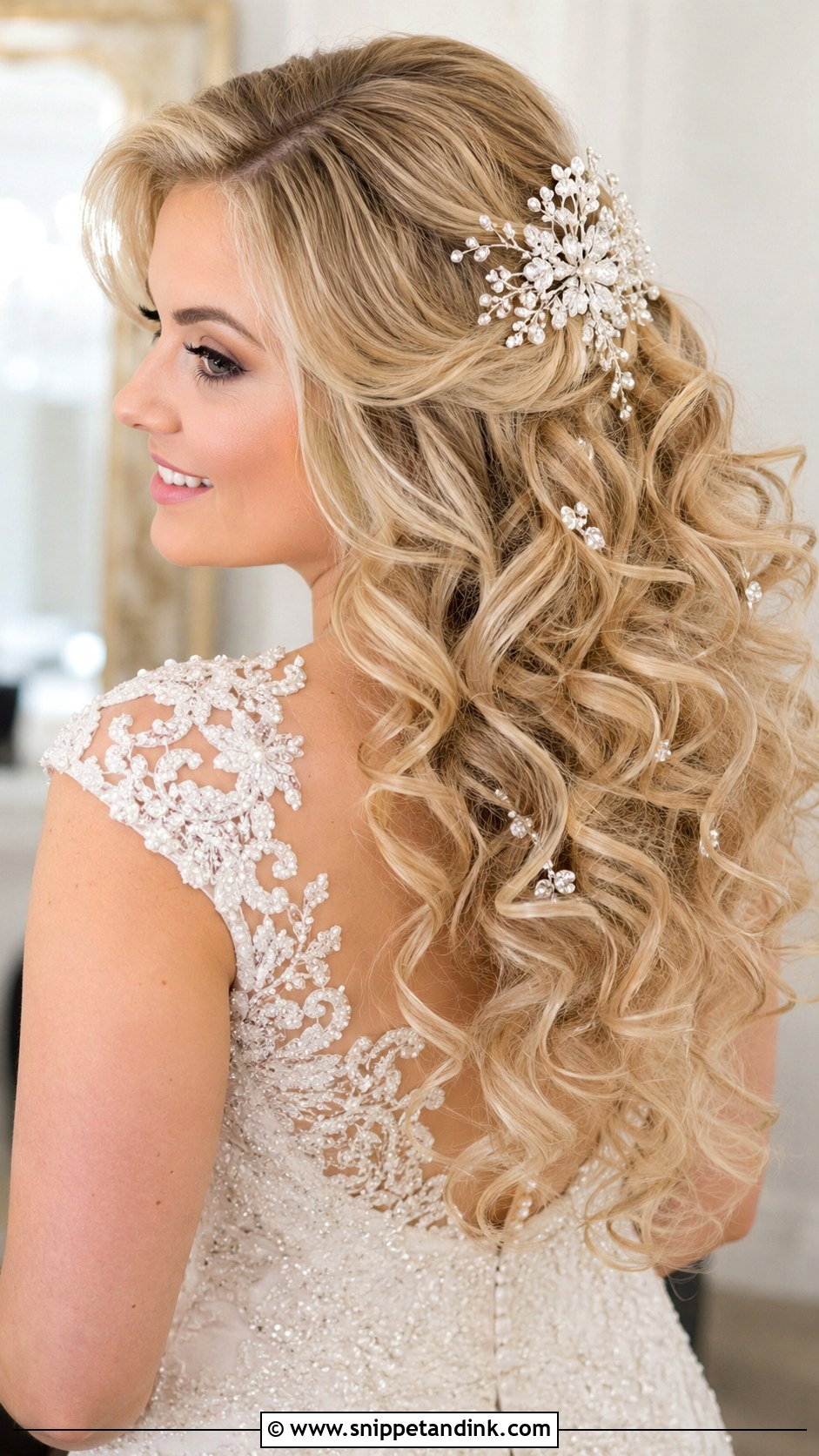 Loose Curls With Hair Accessories - Snippet and Ink - 20 Open Bridal Hairstyle Ideas