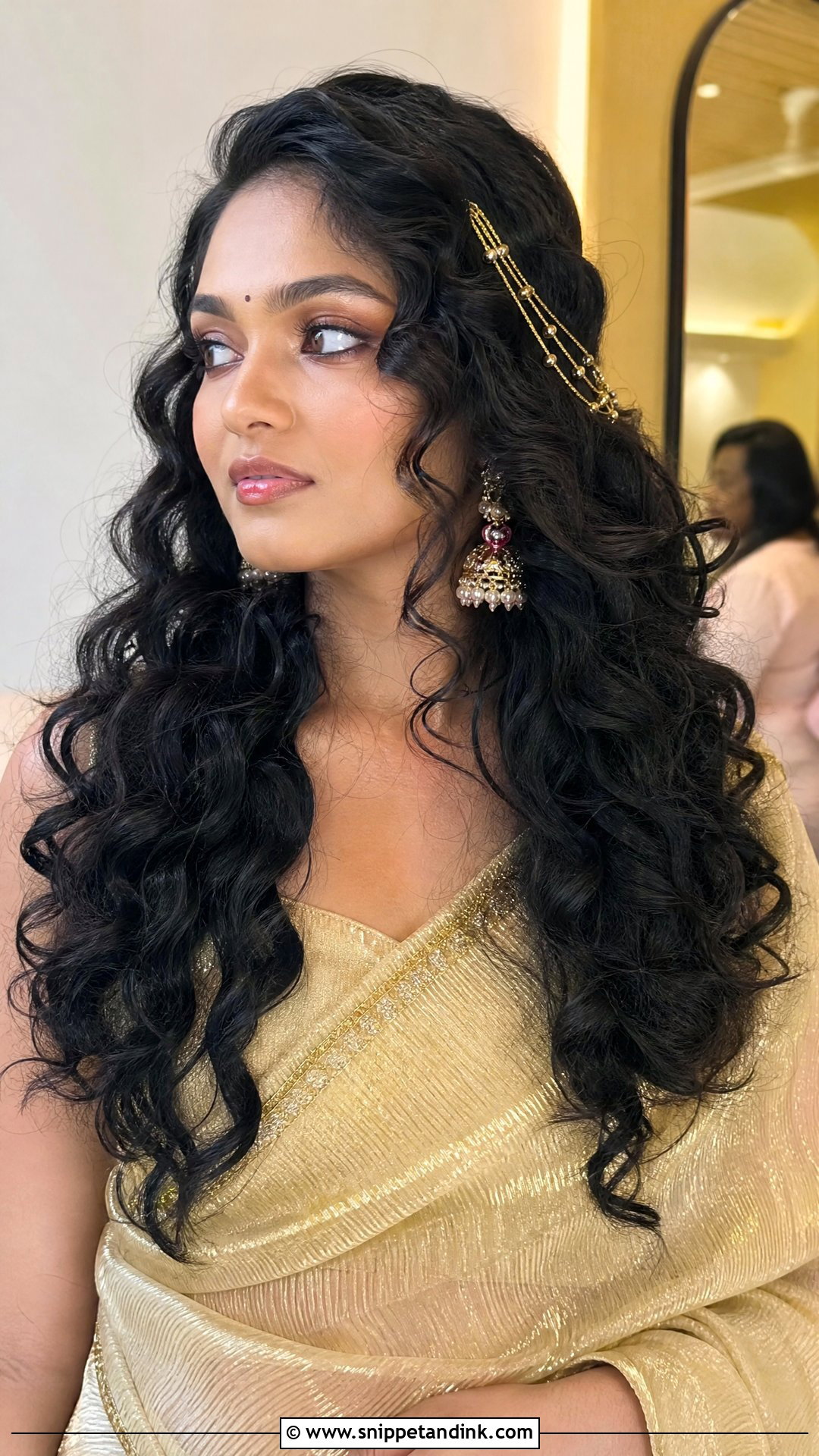Loose Curls With Hair Chain - Snippet and Ink - 20 South Indian Wedding Hairstyles for Long Hair